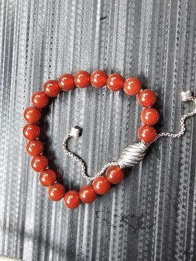 David Yurman Carnelian/Red Beaded Bracelet with .925 Sterling Silver